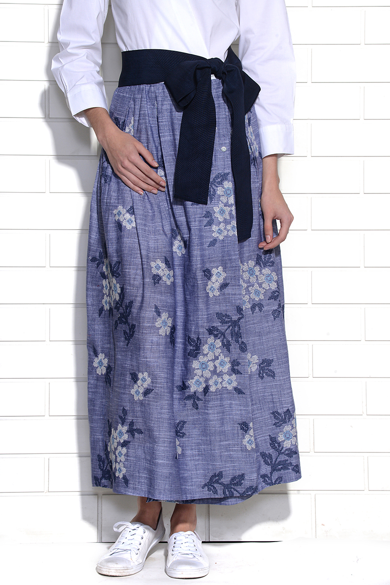 Bluecrown passion flower embroidered belted dress 